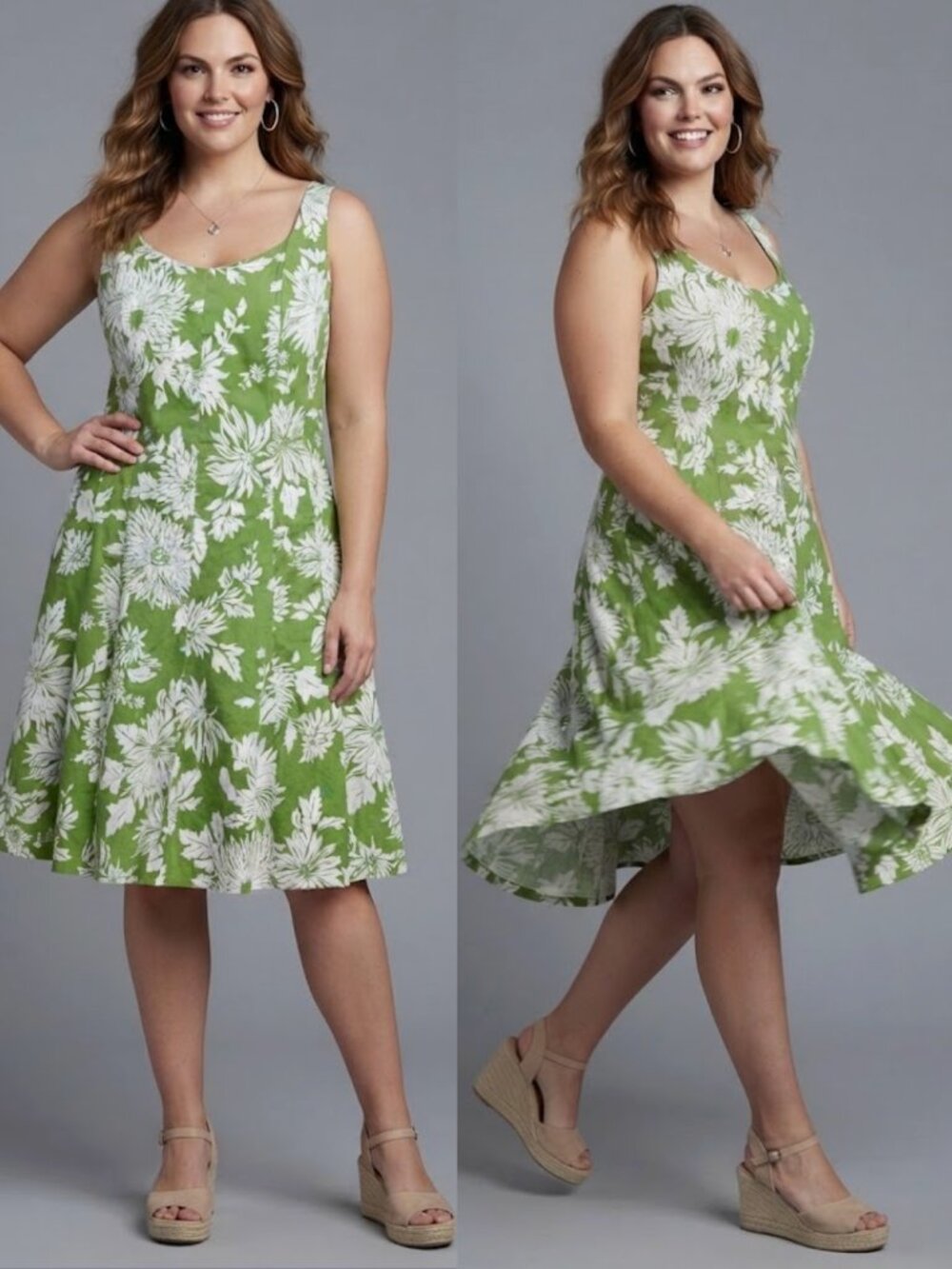 Jones New York Green Floral Fit & Flare Sundress Size 16 Cottagecore